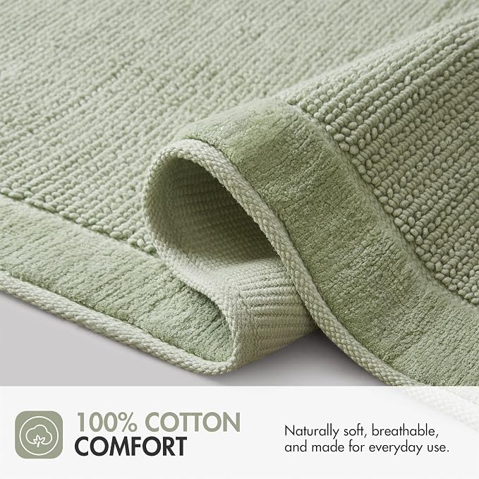 Madison Park Sanctuary 100% Cotton Non-Slip Bath Rug for Bathroom, Bedroom & Entryway, 24x48 Inch Low-Profile Soft Absorbent Woven Bathroom Rug, Machine Washable, Sage Green