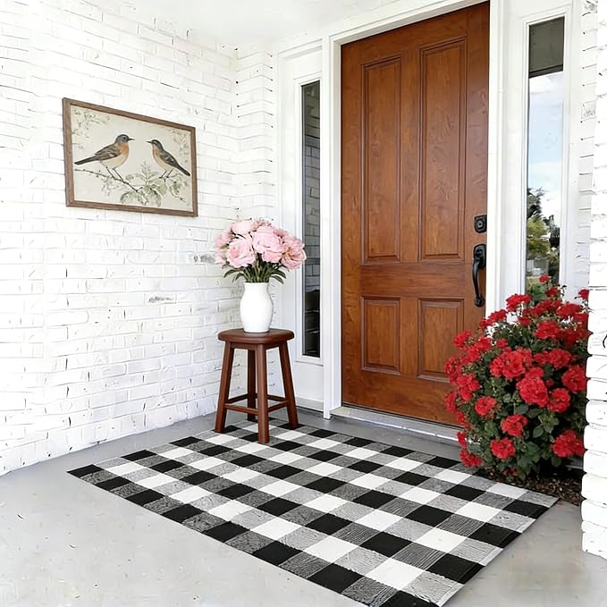 Buffalo Plaid Rug 3' x 5', Black and White Washable Farmhouse Checkered Rug, Non-Slip Indoor Outdoor Floor Mat for Living Room, Bedroom, Entryway, Kitchen, Laundry Room, Patio, Porch