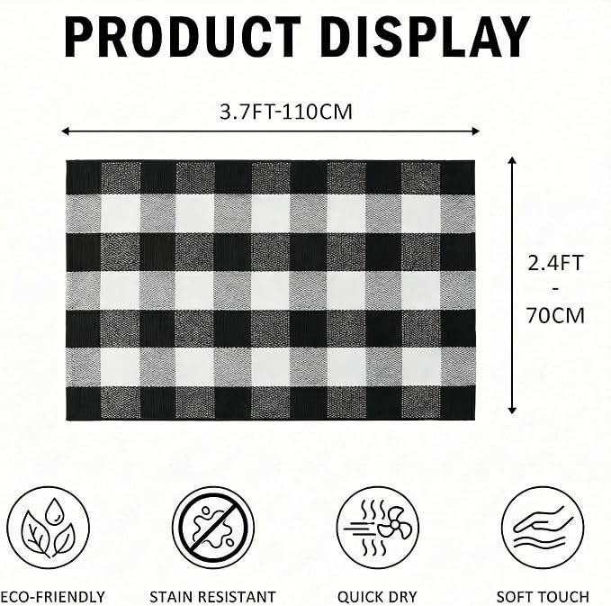 Buffalo Plaid Outdoor Rug 27.5" x 43" Black and White Checkered Area Rug Washable Doormats Indoor Outdoor Rugs for Layered Front Door Mats, Porch, Entryway, Kitchen, Farmhouse