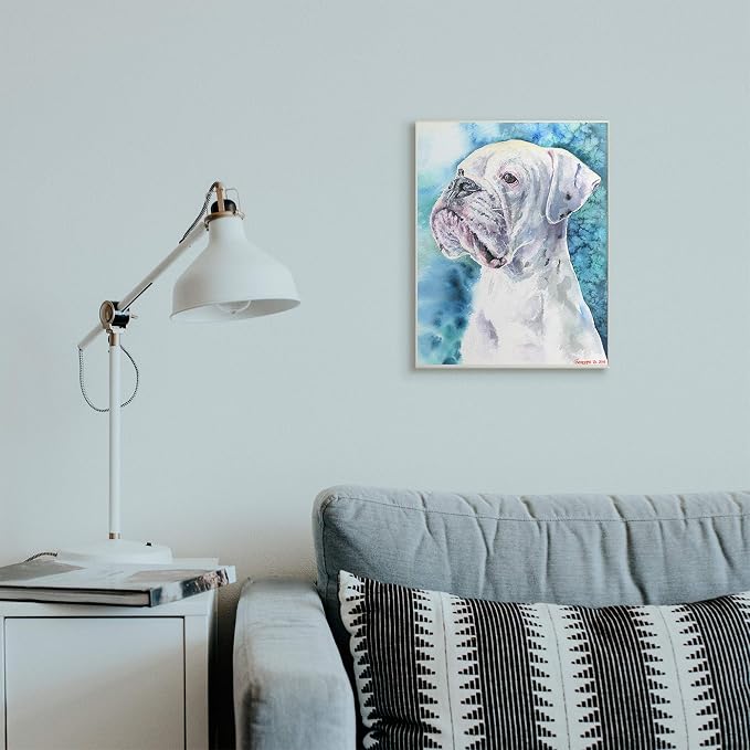 White Boxer Gaze Pet Portrait, 13 x 19 Inch Mounted Print on Wall Plaque | Stupell Industries · By George Dyachenko · Ready to hang · Great gift for dog lovers · Made in USA
