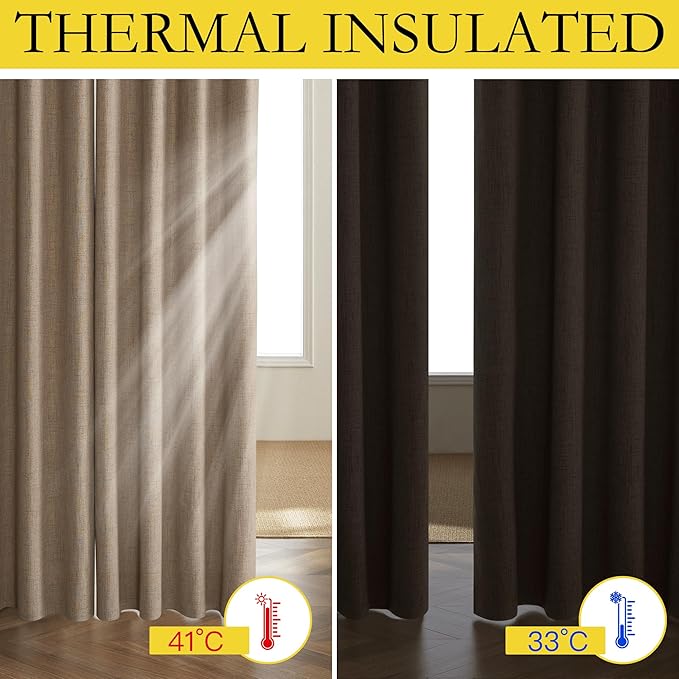 NICETOWN Burlap Vintage Open Linen Weave Flax Thermal Curtains, 100% Blackout Curtains 108" Long for Dining Room, Soundproof Window Treatment Drapes for Home Office, 62" Wide Per Panel, Set of 2