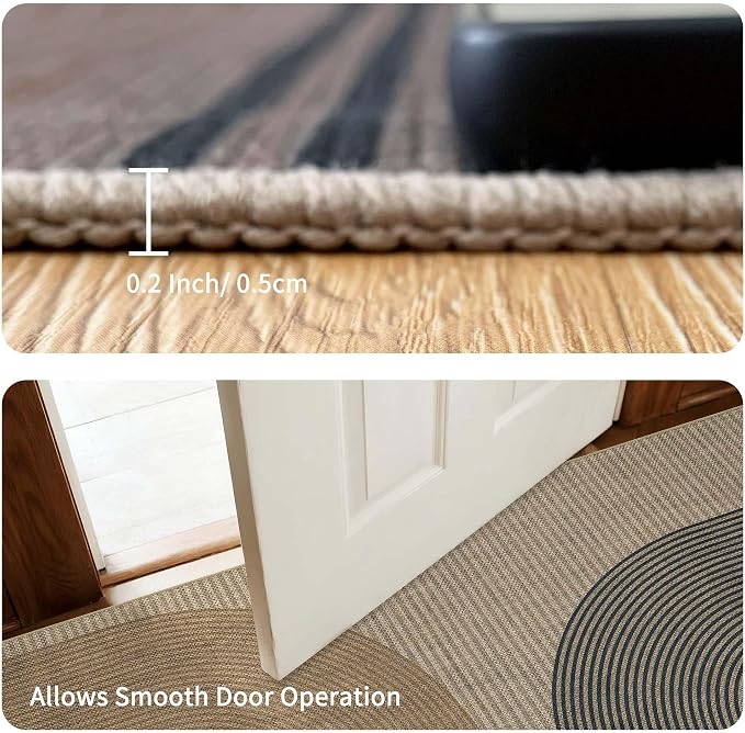 Non-Slip Jute Rug for Entryway: 3x5 Outdoor Mat - Rainbow Curve Pattern | Safe Walking for Family All Day and Help with Cutting Slip Falls by 70%