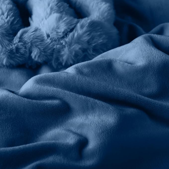 Lavish Home Oversized Ruched Faux Fur Blanket, Blue, 60” x 80” | Plush Polyester Faux Fur Queen-Size Throw for Sofas and Beds - Luxurious Bedding