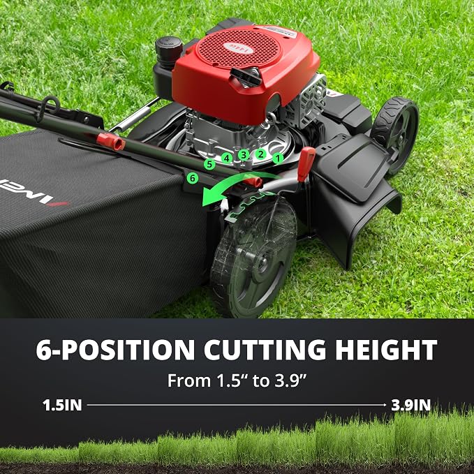 21" C, Rugged Steel Deck, 3-in-1 Versatile Mower, 144cc OHV Engine, 6-Level Height Adjustment, Large Grass Collector, Easy Maneuverability for Home & Garden