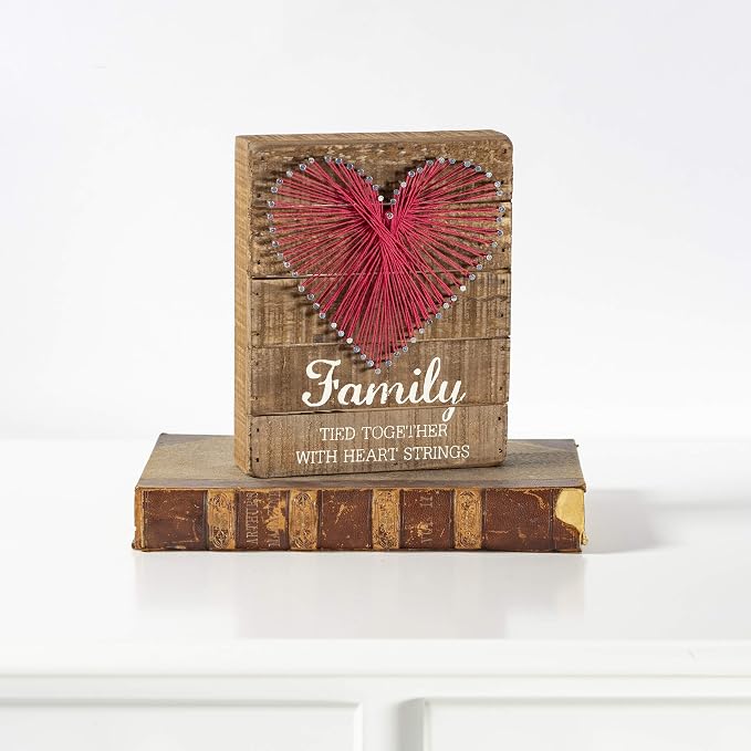 Primitives by Kathy Distressed Wood Slat Sign - 'Family Tied Together' with Hand-Strung Heart, Wall Art & Desk Decor for Home
