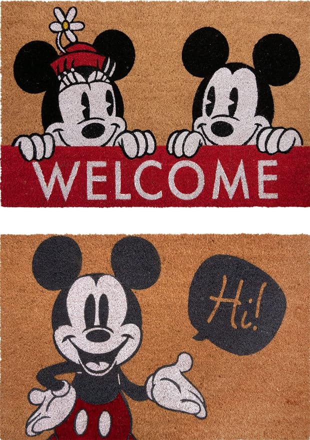 Gertmenian Disney Mickey Mouse Coir Doormat - 2x3 Welcome Mat (2-Pack), Ideal for High Traffic Areas in Front Door, Garage, Entryway - Retro Mickey & Minnie, Multi, 47320