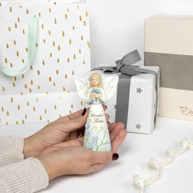 Pavilion Gift Company - Cherished Sister - 5" Angel Figurine Floral Spring Home Decor Sister Sibling from Brother Present