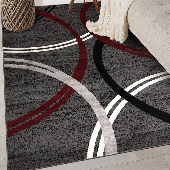 Rugshop Wavy Circles Modern Non-Shedding Living Room Area Rug Red 4' x 6' | Rectangular, Size 4' x 6', Bedroom, Dining Room, Home Office, Kitchen, Entryway, Hallway, Nursery, Kids Room, Guest Room