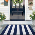 OLANLY Navy and White Striped Rug 2' x 4'3" (24" x 51") – Washable Cotton Indoor Outdoor Doormat for Front Door, Entryway, Kitchen, Porch, Patio Decor