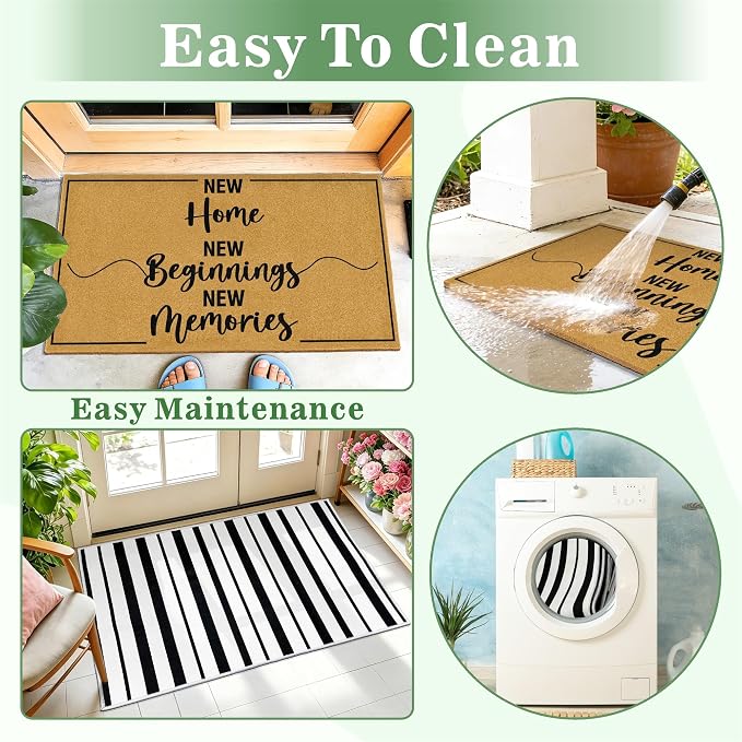 2 Pcs Coir Door Mat Welcome Mats for Front Door Porch Black White Layering Rug for Outside Entrance Non Slip New Home Area Rugs for Outside Patio Housewarming Gift Idea for Family Friends 23.6"x35.4"