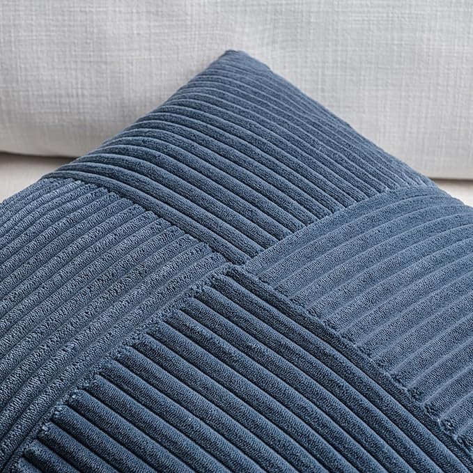 Fancy Homi 2 Packs Dusty Blue Lumbar Decorative Throw Pillow Covers 12x20 Inch for Couch Bed Sofa, Rustic Farmhouse Boho Home Decor, Soft Striped Corduroy Rectangle Accent Cushion Case 30x50 cm