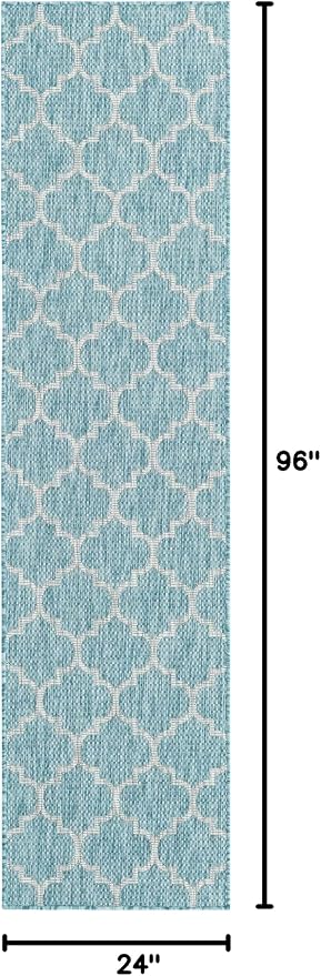 Unique Loom Trellis Collection Area Rug-Lattice Design, Moroccan Inspired for Indoor/Outdoor Décor, 2 ft x 8 ft Runner, Aquamarine/Gray