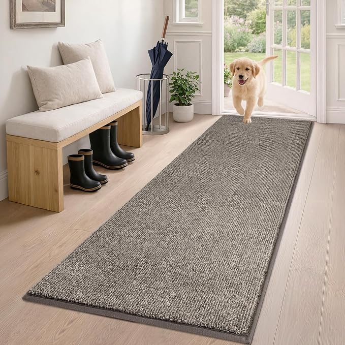 PURRUGS Dirt Trapping Door Mat 24" x 59", Non-Slip Machine Washable Entry Rug, Entrance Mat, Indoor Front Door Mat, Super Absorbent Entryway Rug for Muddy Shoes & Paws, Heathered Beige