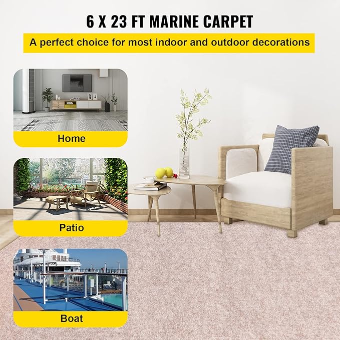Happybuy 6 ft x 23 ft Brown Marine Carpet for Boats Waterproof - 0.18" Thick Indoor Outdoor Rug Carpet Roll for Home Patio Porch Deck