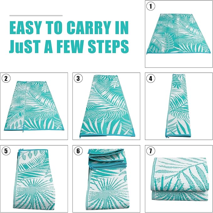 Outdoor Rug 5x7 ft, Reversible Waterproof Plastic Straw Patio Rugs, RV Mat for Outside Quick Dry Carpet for Deck Porch Poolside Beach Camper Backyard