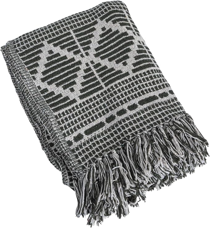 Bloomingville Soft Recycled Cotton Blend Throw with Diamond Pattern, Green and Beige
