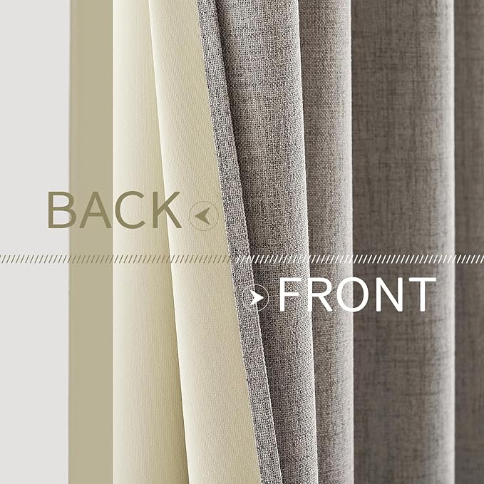 MIULEE 100% Blackout Linen Textured Curtains for Bedroom Solid Thermal Insulated Warm Taupe Grommet Room Darkening Curtains & Drapes Luxury Decor for Living Room Nursery 52 x 84 Inch (2 Panels)
