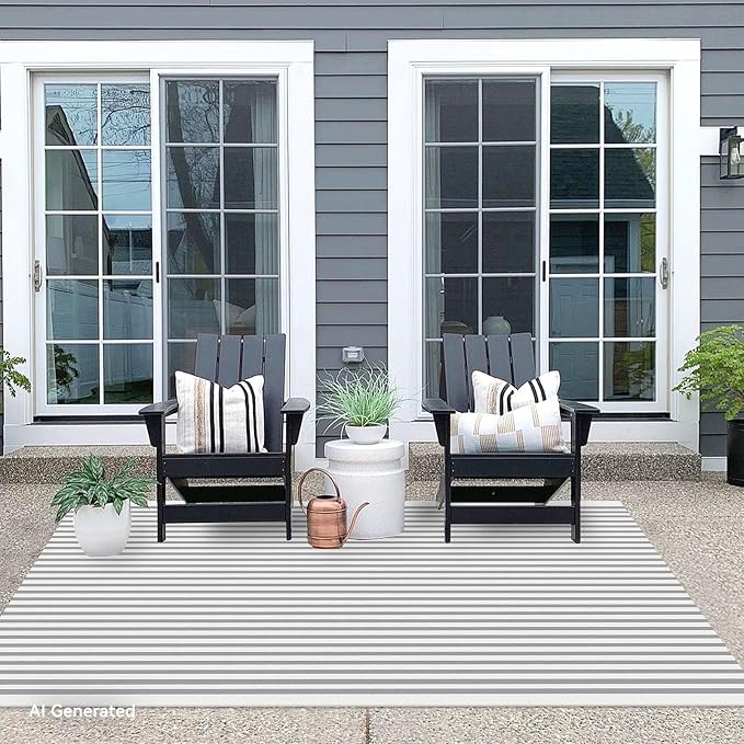 IOHOUZE Striped Area Rug 4'x6' Front Door Rugs Washable Area Rug for Double Front Porch, Large Patio Rug Outdoor Indoor, Doormat for Entryway Porch Entrance, Grey/White