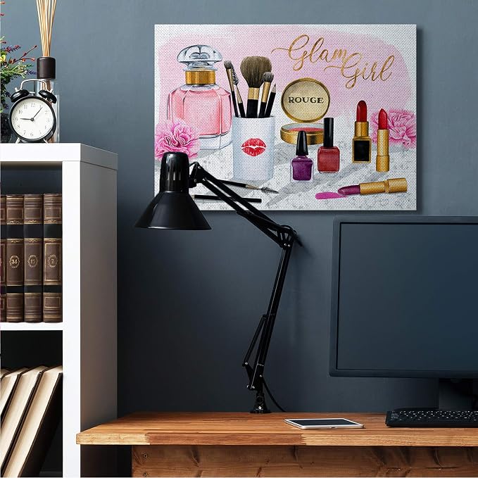 Stupell Industries 'Glam Girl Phrase with Fashion Cosmetic'| Canvas Art | Stupell Industries | 40 x 30 Inches, Easy to Hang and Sturdy, Made in USA, by Grace Popp