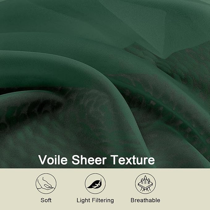 Hunter Green Sheer Curtains for Bedroom Living Room 45 Inch Length 2 Panels - Image 3