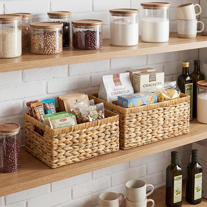 StorageWorks Wicker Storage Baskets for Shelves,Hyacinth Baskets,2-Pack | Wicker Baskets for Organizing,Decorative Organizers with Handles,Wicker Baskets for Storage,Woven Baskets for Storage