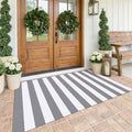 KOZYFLY 4x6 Striped Rug Front Door Rug Gray White Cotton Woven Washable Indoor Outdoor Rugs Entrance Layered Doormat for Front Porch Kitchen Patio Farmhouse