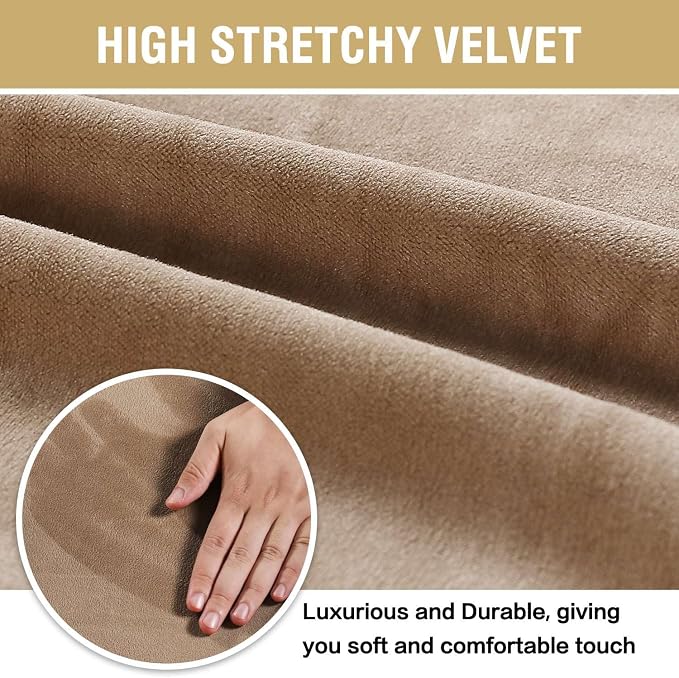 H.VERSAILTEX Velvet Dining Chair Covers Stretch Chair Covers for Dining Room Set of 4 Parson Chair Slipcovers Chair Protectors Covers Dining, Soft Thick Solid Velvet Fabric Washable, Camel