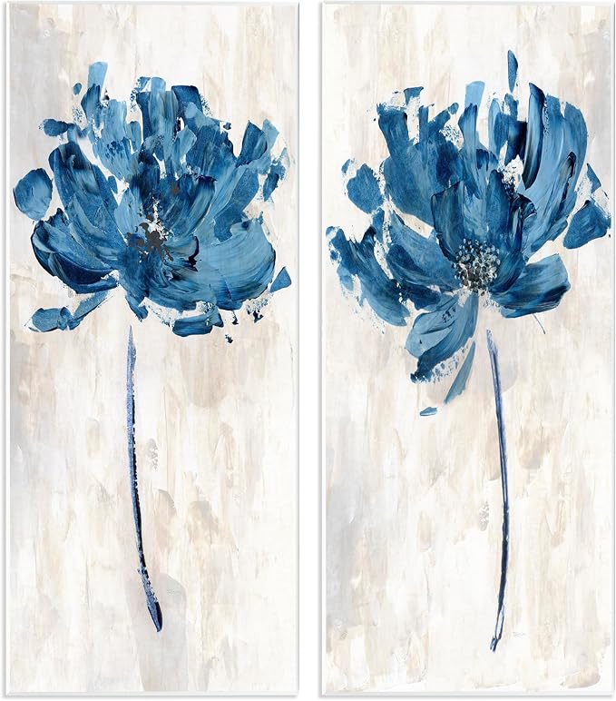 Stupell Industries 'Vivid Blue Abstract Flowers Rustic Florals', 2pc Wall Plaque Art Set, 7 x 17 Inches, Easy to Hang and Sturdy, Made in USA, by Katrina Craven | Stupell Industries | 7 x 17 Inches, Easy to Hang and Sturdy, Made in USA, by Katrina Craven