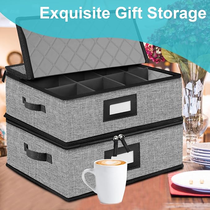 2PACK Quilted Mug Cup Storage Box,China Storage Containers | Cup Storage Containers Hard Shell with Lid for Moving Transport,Kichen Dinnerware Storage