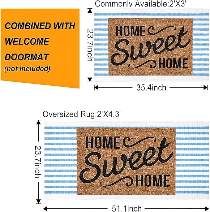Light Blue White Striped Rug -2.3'x3.6' Front Door Rugs Outdoor, Small Washable Area Rug for Front Porch, Spring Summer Welcome Mats Outdoor Indoor, Doormat for Entryway Porch Entrance