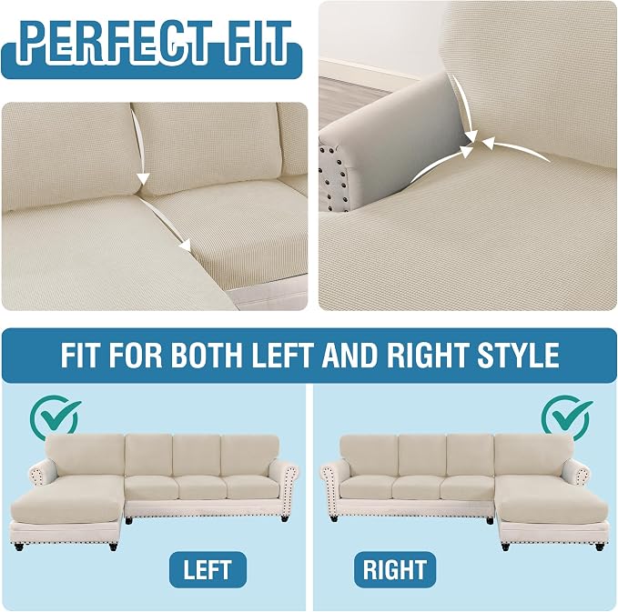 H.VERSAILTEX Sectional Couch Covers 8 Pieces Stretch Sofa Cover for Sectional Sofa Set Separate L Shaped Couch Cover for Both Left/Right Couch (Seat and Back: 1 Chaise + 3 Sofa, Island Fossi)