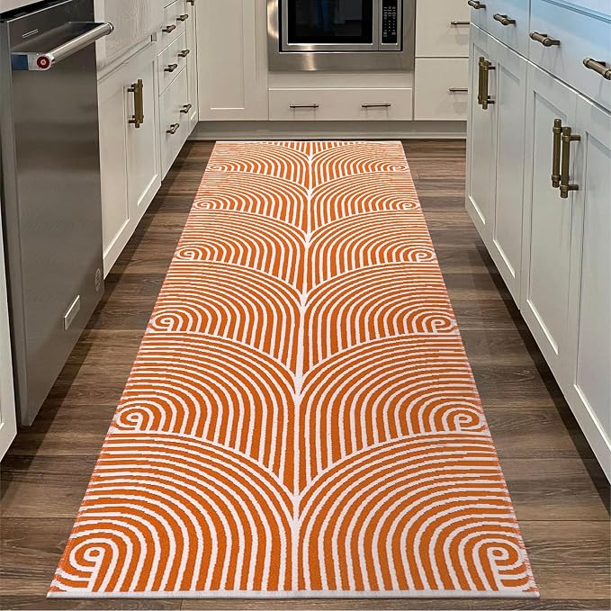 Tiffasea Washable Runner Rug 2'x6' Fall Orange Kitchen Rugs Hallway Runner | Cotton Woven Area Rug Modern Runner Rug Entryway Throw Rugs Indoor Outdoor Carpet for Bedroom/Bathroom/Living Room/Laundry