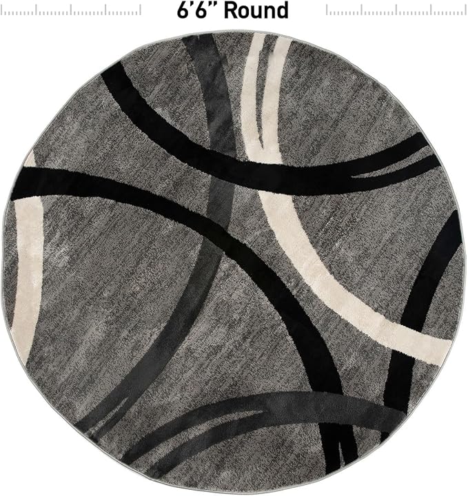 Rugshop Wavy Circles Jute Backing Living Room Bedroom Round Rug Gray 6'6" | Round, Size 6'6", Dining Room, Home Office, Kitchen, Entryway, Hallway, Nursery, Kids Room, Guest Room, High Traffic Area