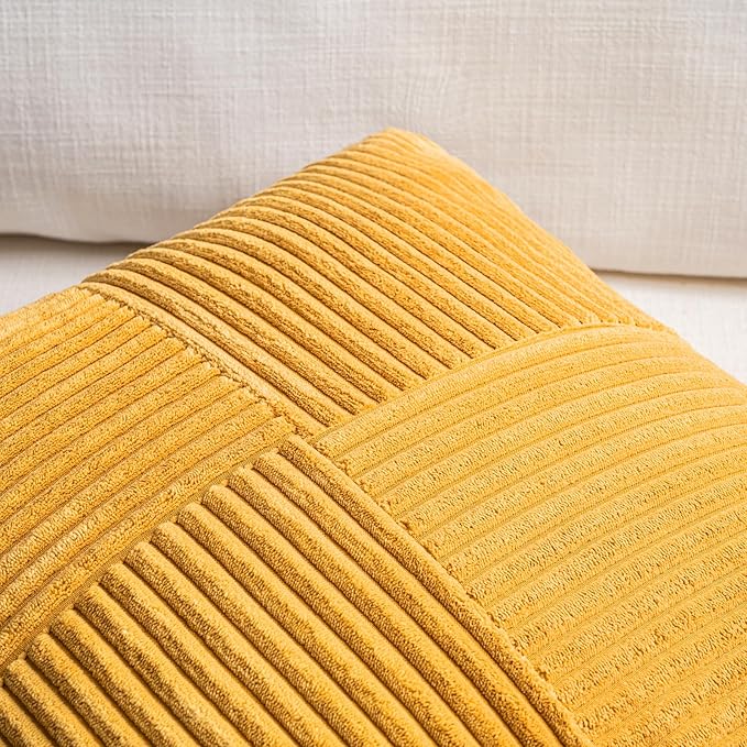 Fancy Homi 2 Packs Gold Yellow Euro Decorative Throw Pillow Covers 26x26 Inch for Couch Bed Sofa, Rustic Farmhouse Boho Home Decor, Soft Corss Corduroy Patchwork Textured Square Cushion Case 66x66 cm