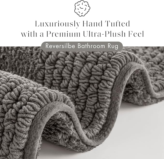 Madison Park Splendor Reversible 100% Cotton Bath Rug, 20 x 30, Charcoal | Tufted Bathroom Mat, 3000 GSM, Hotel Quality, Luxurious Plush, Medium Pile, Absorbent, Quick Dry, OEKO-TEX, Shower Room Décor