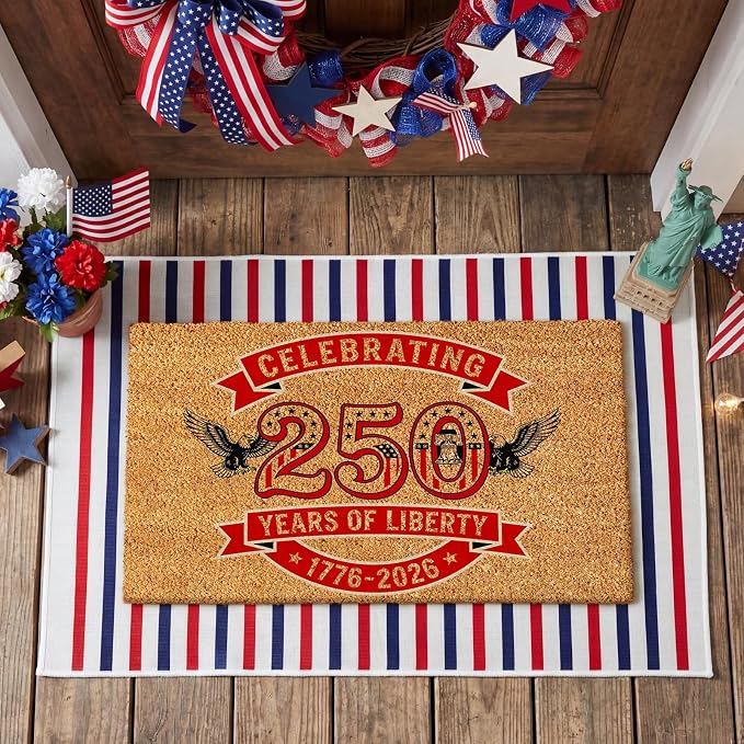 Moucuny 2 Pcs 4th of July Coir Door Mat Outdoor, Patriotic Non-Slip Decor