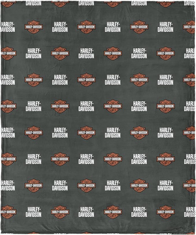 Harley-Davidson Shield Pattern Silk Touch Throw Blanket, 46 x 60 in | 100% Polyester, Velvety Feel, Lightweight Warmth, Couch Bed Chair Lounging, Giftable Indoor Comfort