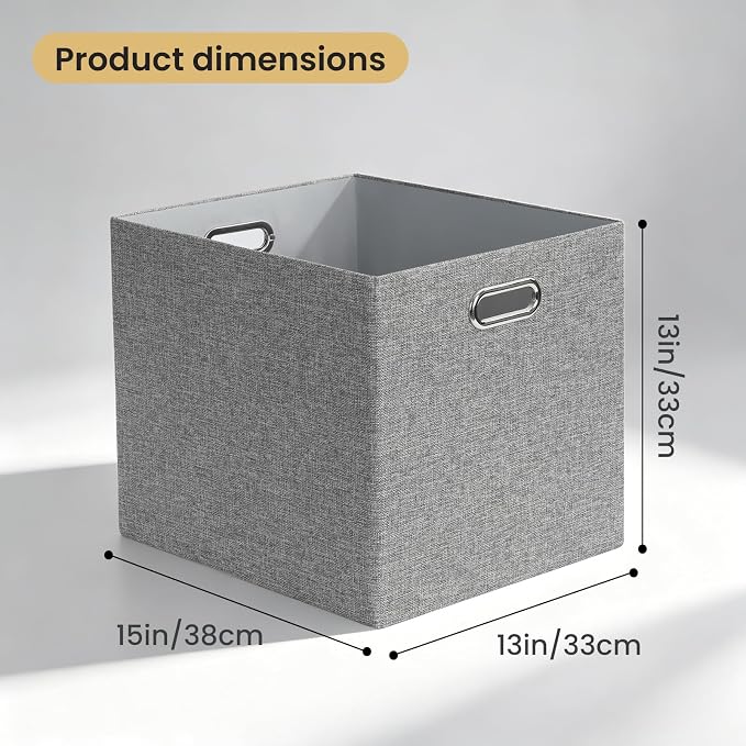 Posprica 3X Thicker Collapsible Storage Bins,13×15x13 Foldable Storage Cube Boxes Fabric Drawer for Closet Shelf Cabinet Bookcase, set of 4 (Gray-1200D)
