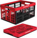 CleverMade Collapsible Utility Crates - Red 1pck 45L / 11 Gal holds 66 lbs - Stackable Containers Heavy Duty Capacity Crates Space-Saving Baskets