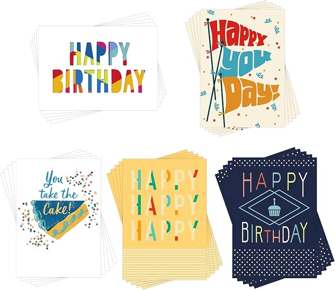 Hallmark Business Bulk 25 Pack Assorted Birthday Cards for Employees & Customers (Celebrated & Appreciated), 5 x 7 Cards, Message Inside, Envelopes Included