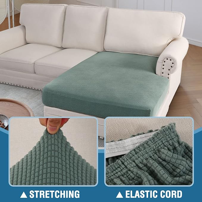H.VERSAILTEX Sectional Couch Covers 1 Piece Chaise Slipcover L Shape Separate Cushion Couch Cover for Both Left/Right Sectional Couch (Seat Only: 1 Chaises, Sage)