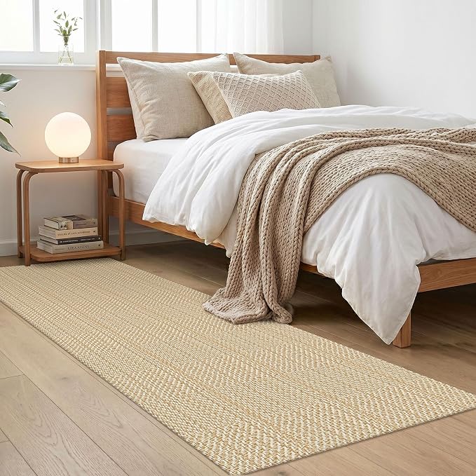 IOHOUZE Washable Runner Rug 2x6 Non Slip Runners for Hallways Entryway Runner Indoor, Kitchen Rugs Woven Cotton Floor Carpet for Kitchen Hall Entrance Bedroom, Warm Beige/Orange/Apricot