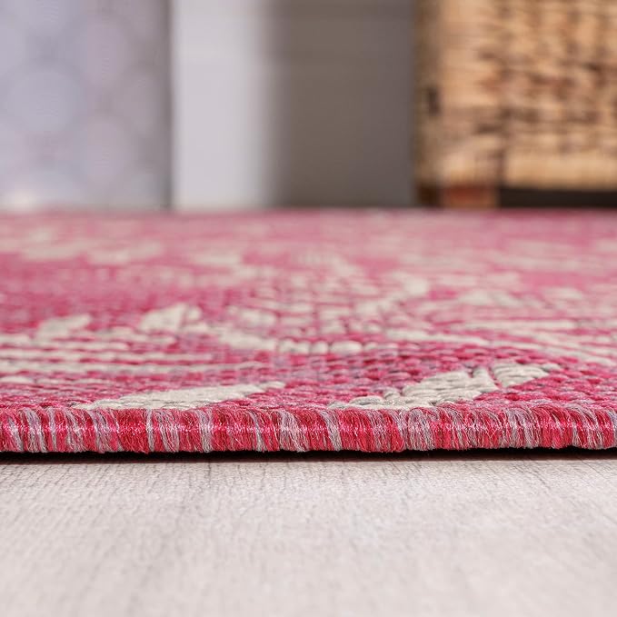 JONATHAN Y Palm Frond Indoor Outdoor Square Area Rug 5X5 Fuchsia/Light Gray, Nevis for Backyard, Patio, Porch, Easy-Cleaning, High Traffic, Pet-Friendly, Non-Shedding (SMB119F-5SQ)