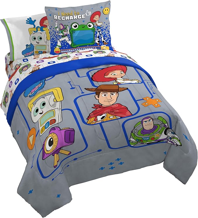 Jay Franco Kids Comforter Set Includes Sheets and Pillow Covers - Soft and Cozy Bed Set for Stylish Room Decor, Official Licensed Bedding, Grey - Toy Story, 7 Piece Queen