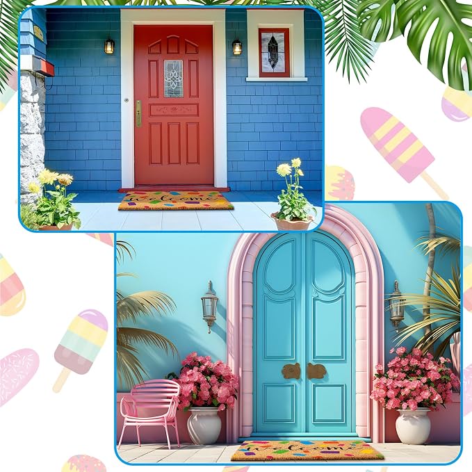 Ceenna Summer Welcome Doormat Outdoor, Colorful Ice Cream Pattern Coir Rug, Non-Slip Front Door Mat for Outdoor Indoor, Durable Entryway Mat for Porch, Patio, 16 x 28 Inch