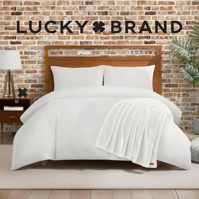 Lucky Brand Solid Plush Throw Blanket, Snowy White, 50"x70" | Soft, Cozy, Timeless Comfort