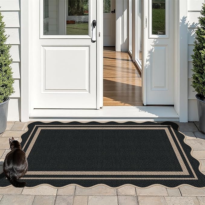 Easy Jute 3x5 Black Rectangle Area Rug,Washable Entryway Rug, Modern Door Carpet,Neutral Non-Slip Outdoor Indoor Farmhouse Rug for Living Room Kitchen Patio Bedroom