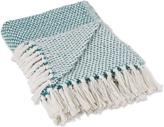 DII Woven Throw Collection 100% Cotton, Basketweave, 50x60, Teal