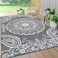 Pauwer Outdoor Rug 6x9, Waterproof Plastic Straw Camping Rug, Boho Grey | Reversible Patio Rug, UV Resistant Indoor Outdoor RV Mat Carpet For Deck, Camper, Porch, Balcony, Backyard, Picnic, Foldable