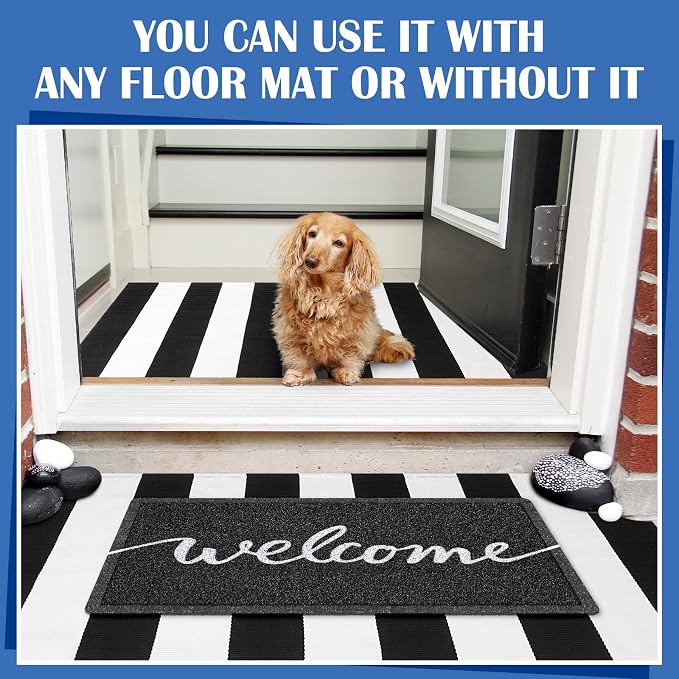 Geelin 2 Pcs 30'' x 18'' Doormat 43'' x 27.5'' Black and White Layered Rug for Front Door Mat Outside Entrance Welcome Door Mats for Indoor Outdoor Entryway Porch Decor(Stripe Welcome)